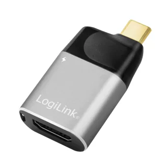   LogiLink USB 3.2 Gen2 Type-C adapter, C/M HDMI-A+USB-C, 4K, PD, alu, fekete/szürke (CUA0203)