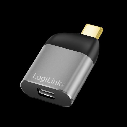 Logilink USB 3.2 Gen2 Type-C adapter, USB-C/M to mDP/F, 8K, alu, fekete/szürke