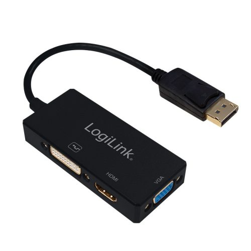 LogiLink DisplayPort adapter, DP/M   HDMI-A+DVI+VGA, 4K/30 Hz, 0,1 m