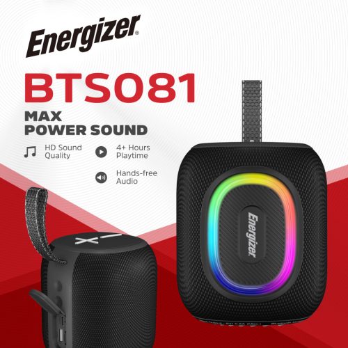 Energizer BTS081 8W-os kompakt bluetooth hangszóró, TWS, FM-rádió, USB/SD lejátszás, 1200mAh powerbank, IPX65