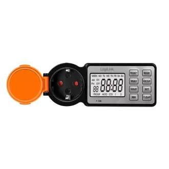   Logilink Kültéri időkapcsoló 2,2"-os LCD kijelzővel, CEE 7/3, időzítő, IP44, 3600 W, fekete/narancssárga (ET0016)