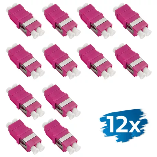 Logilink Száloptikai adapter LC Duplex, 12 darabos, perem nélkül, lila (OM4) (FA03LC9)