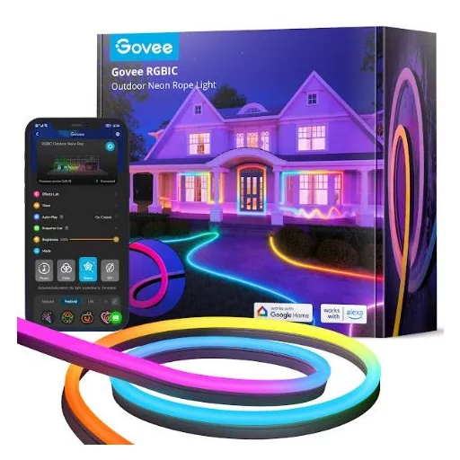 Govee RGBIC Basic NEON Szilikon védőburkolattal ellátott kültéri szalagfény (10 méter) Hang + Wifi + Bluetooth vezérlésel (GOVH61A8)