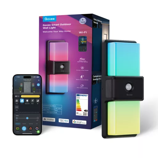 Govee Wi-Fi Smart kültéri LED fali lámpa Bluetooth és WiFi csatlakozással mozgásérzékelővel (GOVH7078)