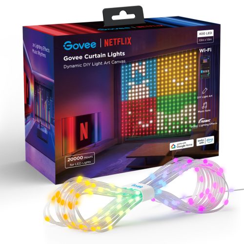 Govee LED függöny világítás 1,5x1,5m, Beltéri Wifi + Bluetooth csatlakozással (Netflix Edition)