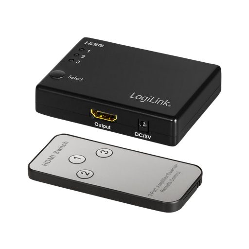 Logilink HDMI kapcsoló, 3x1 port, 1080p/60 Hz, HDCP, CEC, RC (HD0042)