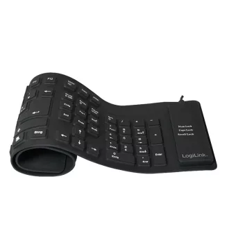   Logilink Billentyűzet rugalmas vízálló USB + PS/2, fekete (ID0019A)