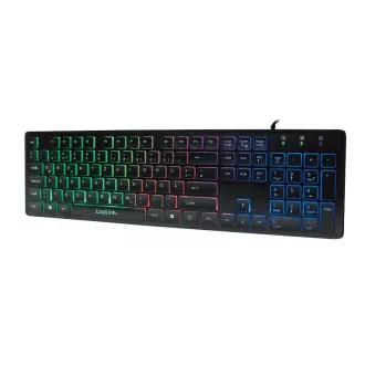   Logilink Megvilágított billentyűzet, USB, LED szivárványos háttérvilágítás, fekete (ID0138)