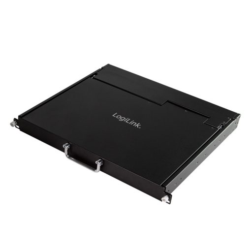 Logilink LCD-KVM-konzol 8 portos KVM kapcsoló, VGA, USB-A, PS/2, alacsony beépítési mélység, QWERTZ (LC0005GE)