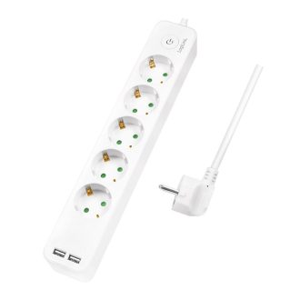  Logilink Aljzat 5-ös + kapcsoló, 5x CEE 7/3 + 2x USB-A, 1,5 m, fehér (LPS249U)