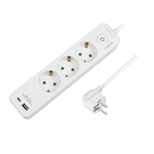 Logilink Aljzat 3 utas + kapcsoló, 3x CEE 7/3, 1x USB-A, 1x USB-C, 1,5 m, fehér (LPS279U)