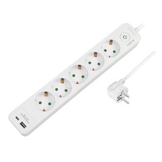   Logilink Aljzat 5-utas + kapcsoló, 5x CEE 7/3, 1x USB-A, 1x USB-C, 1,5 m, fehér (LPS280U)