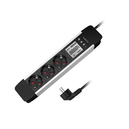 Logilink 3 utas aljzatcsík, LCD kijelző, valós idejű energiafogyasztás/CO2 kibocsátás (LPS285)