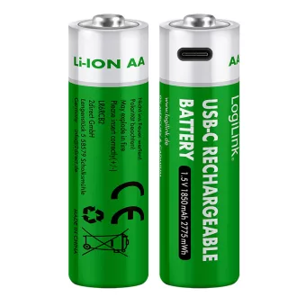   Logilink AA 1,5 V-os lítium-ion akkumulátorok, 1850 mAh/2775 mWh, beépített USB-C port, újratölthető, 2 db. (LR6RCB2)