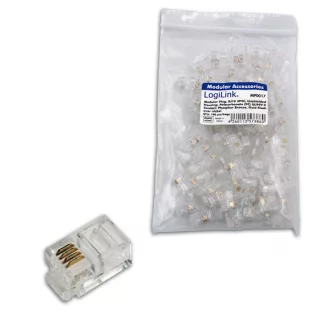   LogiLink RJ10 moduláris csatlakozó, 4P4C, árnyékolatlan, 100 db (MP0017)