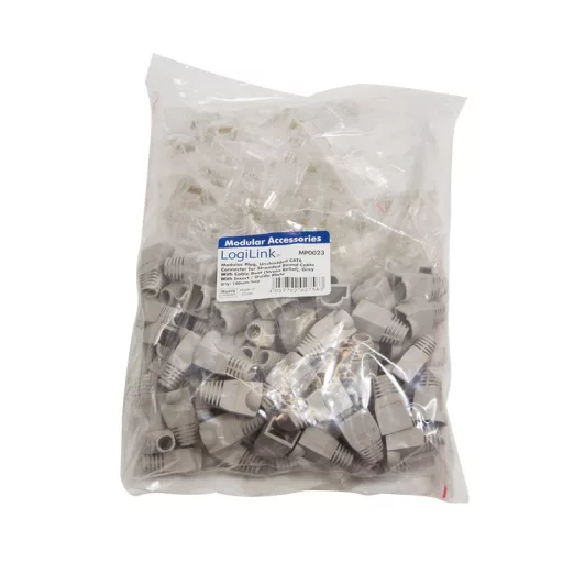 Logilink RJ45 moduláris csatlakozó, Cat.6, árnyékolatlan, szürke tartó, 100 db (MP0023)