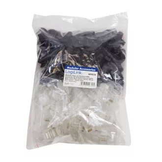   Logilink RJ45 moduláris csatlakozó, Cat.6, árnyékolatlan, fekete tartó, 100 db (MP0024)