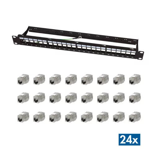 Logilink Moduláris 24 portos Cat.6A keystone patchpanel, 1U, 19"-os rackbe szerelhető, EconLine (NK5003)