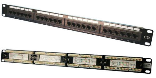 LogiLink Cat.5e Patch Panel 24 portos árnyékolatlan, 19" rack rögzítés, fekete (NP0027)