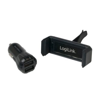   Logilink USB autós töltőkészlet, 2portos töltő (10W) + tartó (PA0133)