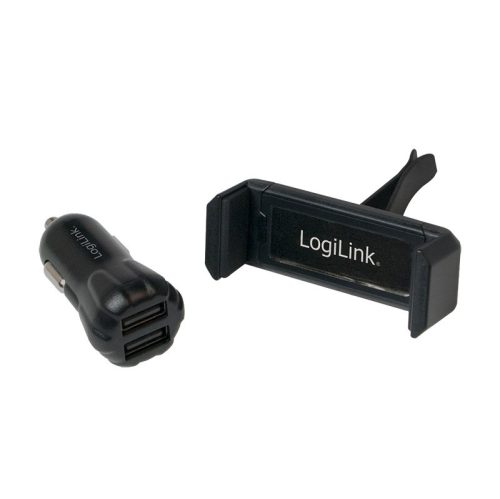 Logilink USB autós töltőkészlet, 2portos töltő + tartó (PA0133)