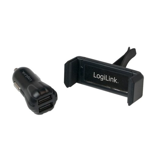 Logilink USB autós töltőkészlet, 2portos töltő (10W) + tartó (PA0133)