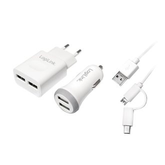   Logilink USB töltőkészlet autó és AC, 2port, 2A / 2.1A (PA0137)
