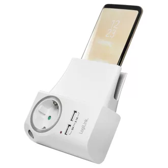   LogiLink Aljzatadapter telefontartóval, 1x CEE 7/3 + 2x USB-A (PA0165)