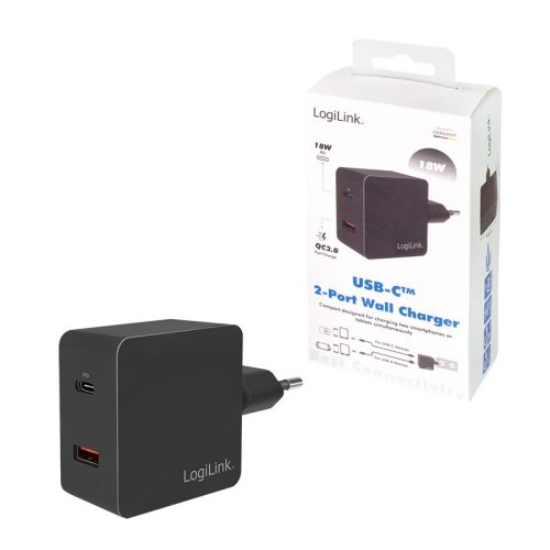 Logilink Aljzatadapter, 1x USB-C port (PD) és 1x USB-A QC port, 18 W (PA0220)