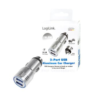   Logilink USB autós töltő beépített vészkalapáccsal, 10,5W (PA0228)