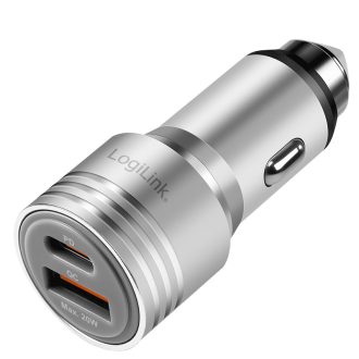   Logilink Kettős USB autós töltő, 20 W, USB-A (QC), USB-C (PD), ezüst (PA0228A)