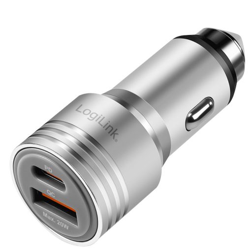 Logilink Kettős USB autós töltő, 20 W, USB-A (QC), USB-C (PD), ezüst (PA0228A)