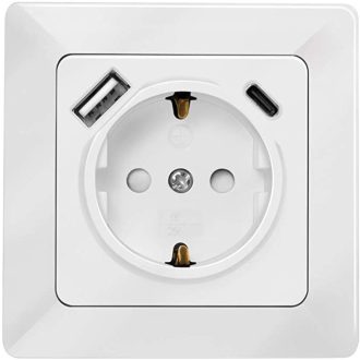   Logilink Fali konnektor 1 aljzat + 1 portos USB-A + 1portos USB-C töltő (PA0253)