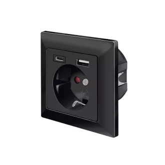   Logilink Fali aljzat, 1x CEE 7/3, 1x USB-A, 1x USB-C, 14 W, beépítési mélység: 30 mm, fekete (PA0262B)