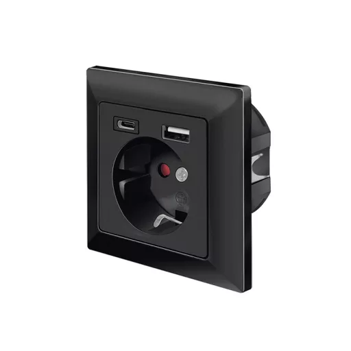 Logilink Fali aljzat, 1x CEE 7/3, 1x USB-A, 1x USB-C, 14 W, beépítési mélység: 30 mm, fekete (PA0262B)