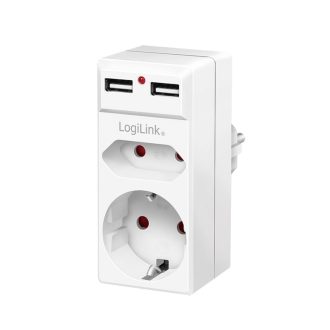   LogiLink Socket adapter, 1x CEE7/16 + 1x CEE7/3 + 2x USB-A (PA0276)