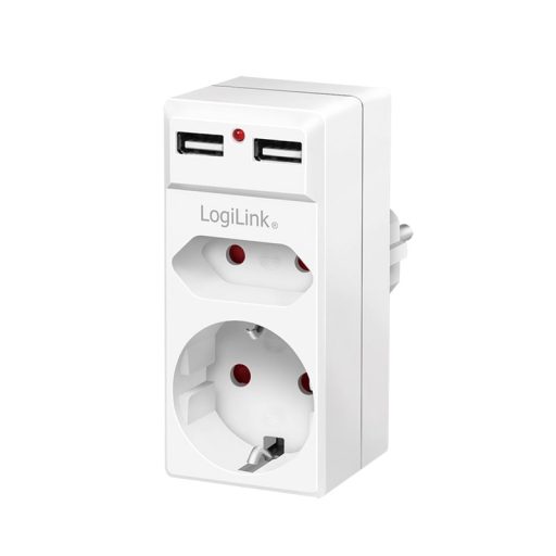 LogiLink Socket adapter, 1x CEE7/16 + 1x CEE7/3 + 2x USB-A (PA0276)