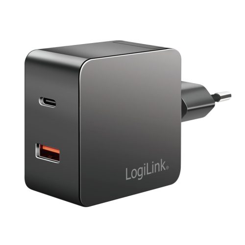 Loiglink Kettős USB-csatlakozós adapter, 1x USB-A, 1x USB-C, GaN, 45 W, fekete (PA0310)