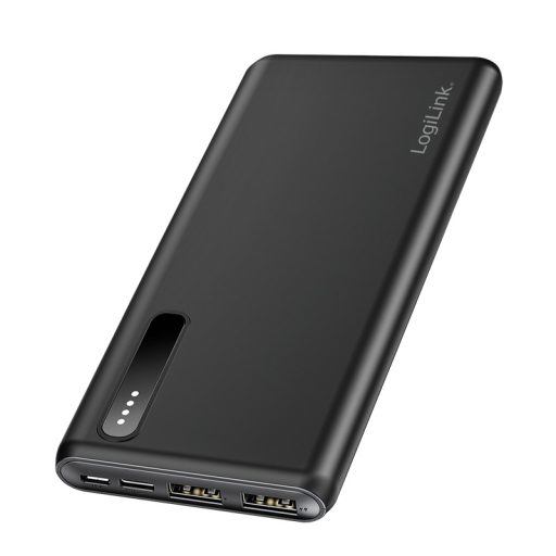 Logilink Power bank 8000 mAh, 2x USB-A, 2 az 1-ben kábel, fekete (PA0311)