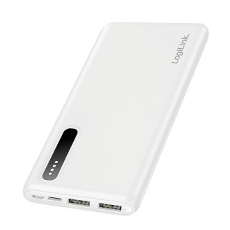   Logilink Power bank 8000 mAh, 2x USB-A, 2 az 1-ben kábel, fehér (PA0311W)