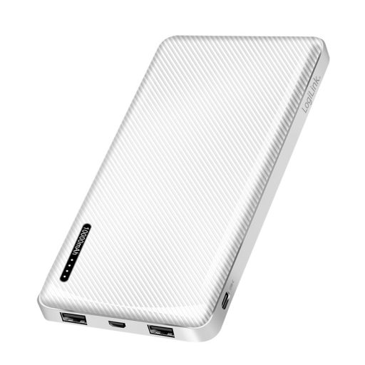 Logilink Power bank 10000 mAh, 2x USB-A, USB-C, mikro-USB, gyorstöltéssel, fehér (PA0328W)