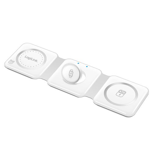 Logilink Összecsukható töltőállomás, 15 W, vezeték nélküli, iPhone, Apple Watch, AirPods készülékekhez, fehér