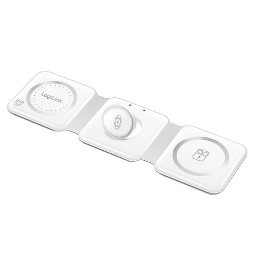 Logilink Összecsukható töltőállomás, 15 W, vezeték nélküli, iPhone, Apple Watch, AirPods készülékekhez, fehér (PA0344)