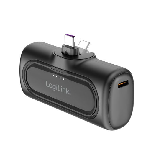 Logilink Kompakt power bank 5000 mAh, 2x USB-C, gyorstöltés funkció, fekete (PA0349)