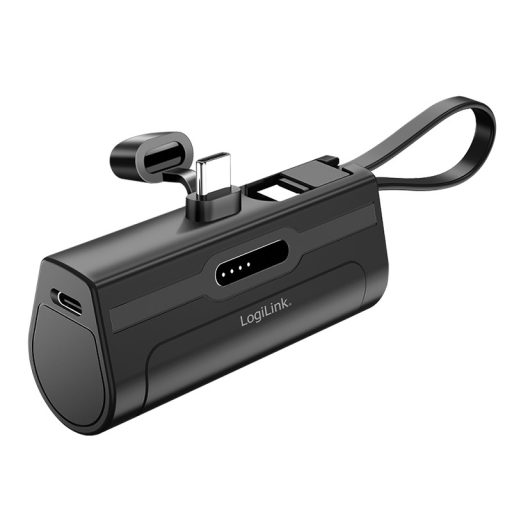 Logilink Kompakt külső akkumulátor 4500 mAh, beépített USB-C kábellel és csatlakozóval, védőkupakkal, 10 W (PA0366)
