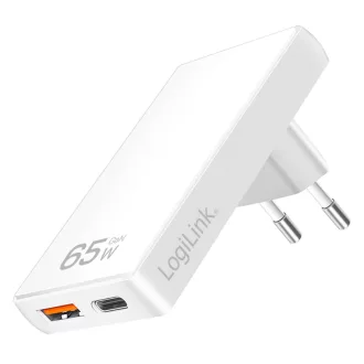   Logilink Kettős USB aljzat adapter, 65 W, USB-A, USB-C, extra vékony, fehér (PA0368)