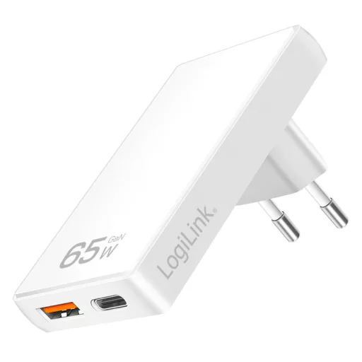 Logilink Kettős USB aljzat adapter, 65 W, USB-A, USB-C, extra vékony, fehér (PA0368)