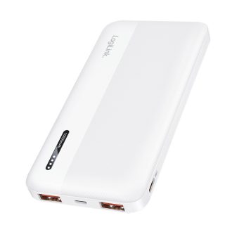   Logilink Mobil Power Bank, LiPo, 10.000 mAh, 2x USB-A + USB-C, PD 20W, fehér (PA0372W)