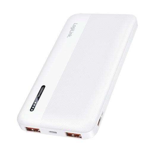 Logilink Mobil Power Bank, LiPo, 10.000 mAh, 2x USB-A + USB-C, PD 20W, fehér (PA0372W)