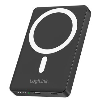   Logilink 10 000 mAh-s Power bank, USB-C + vezeték nélküli töltés, 20 W, állvánnyal, 3,7 Li-Po, fekete (PA0391)